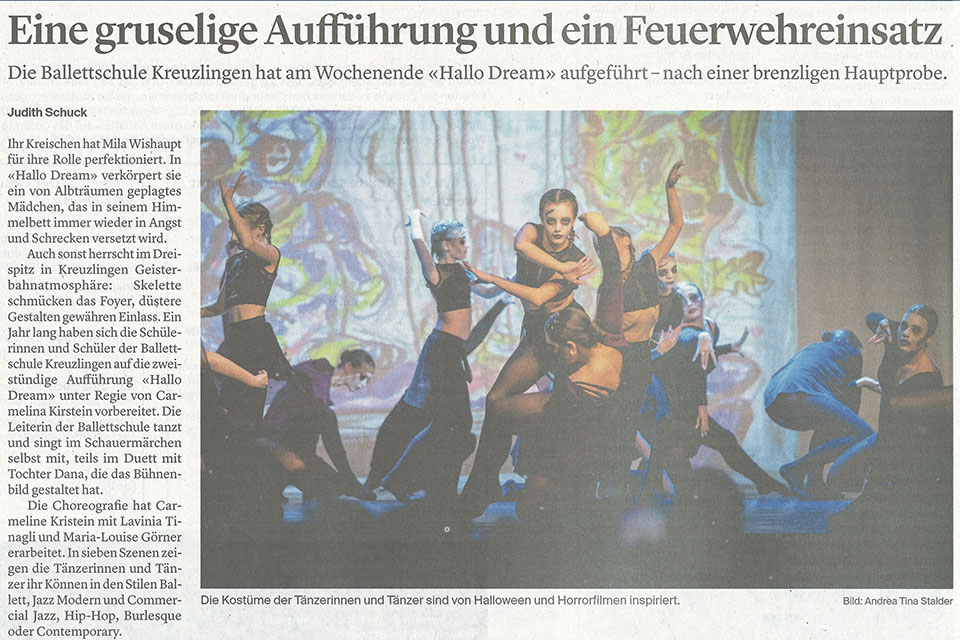 Kritik zu unserer Tanzshow »HalloDream« in den Thurgauer Zeitung vom 04.11.2024
