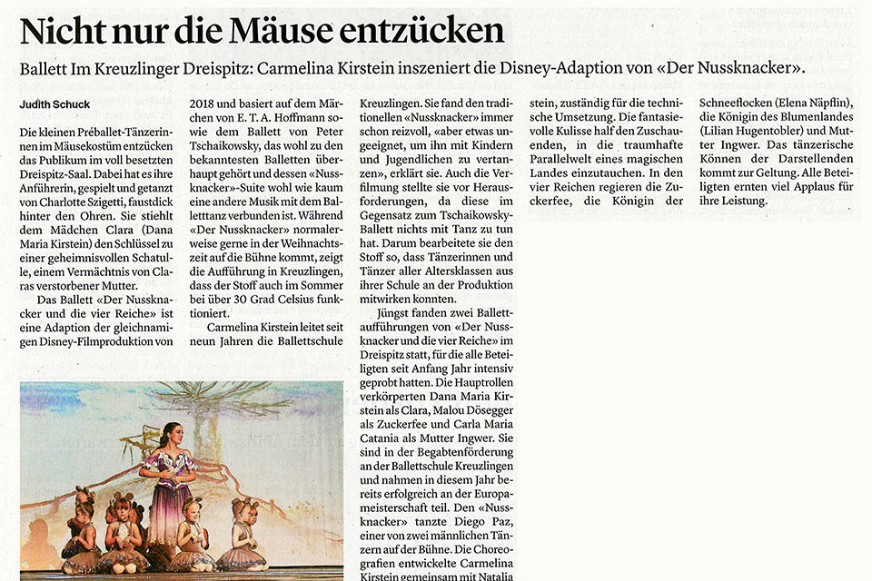 Kritik zu unserer Ballettaufführung »Der Nussknacker und die vier Reiche« in der Thurgauer Zeitung