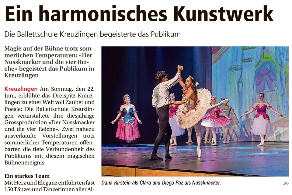 Kritik zu unserer Ballettaufführung »Der Nussknacker und die vier Reiche« in den Kreuzlinger Nachrichten